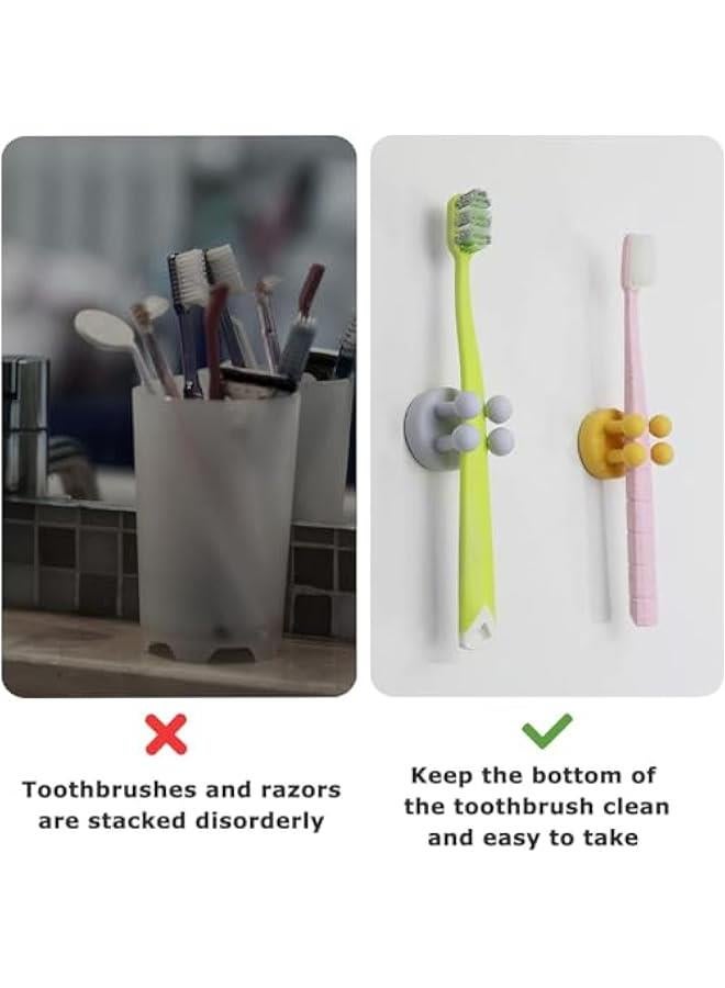 Adhesive Waterproof Hanging Hooks,Set of 2, Silicone Toothbrush Plug Holder Multi-Purpose Sticky Hook for Bathroom Kitchen Home Office College (Yellow)  - Image 4