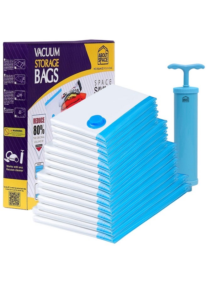 ABOUT SPACE Polypropylene 15 Pack Vacuum Bags for Travel with Hand Pump (2-2X Jumbo/5 Jumbo/4 Large/4 Medium) Airtight, Reusable SPACE Saver Compression Bags for Packing, Transparent - Image 1