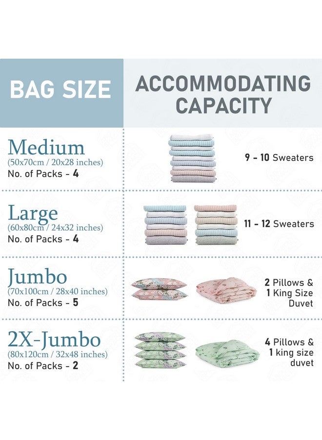 ABOUT SPACE Polypropylene 15 Pack Vacuum Bags for Travel with Hand Pump (2-2X Jumbo/5 Jumbo/4 Large/4 Medium) Airtight, Reusable SPACE Saver Compression Bags for Packing, Transparent - Image 3