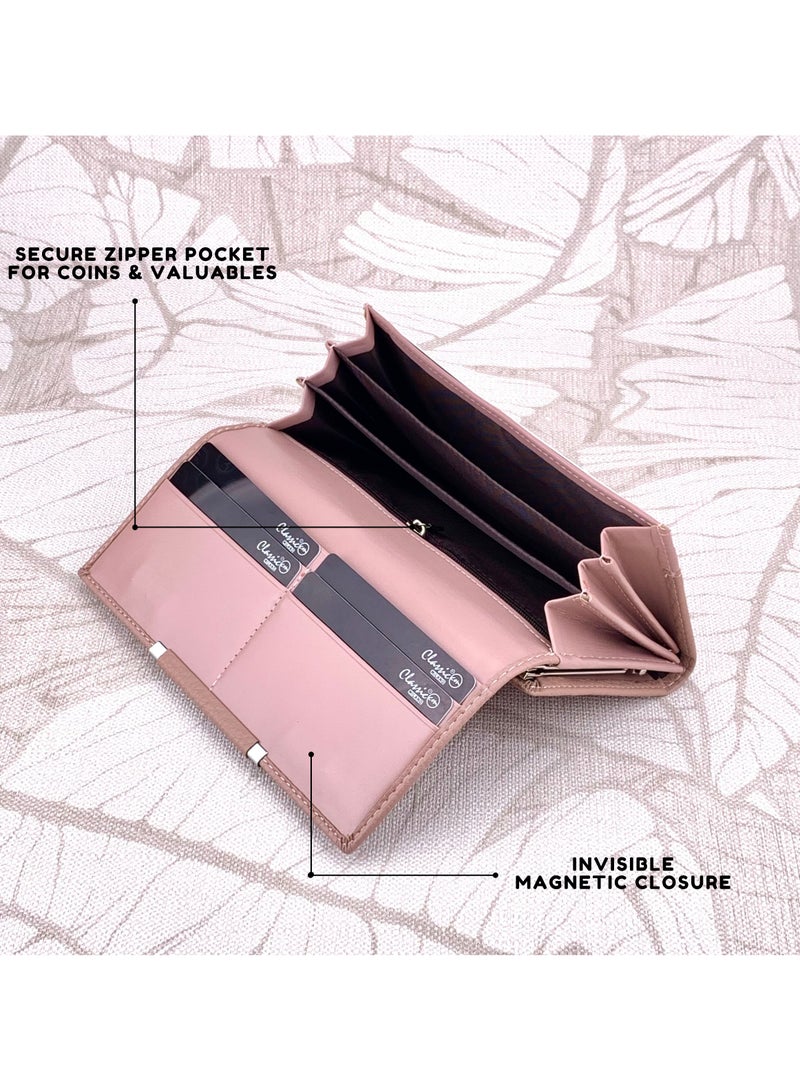 كلاسيك ميلانو - محفظة نسائية أنيقة من الجلد الصناعي مع حافظة بطاقات | محفظة عملات معدنية للنساء | محفظة نسائية نحيفة للاستخدام اليومي والسفر والهدايا