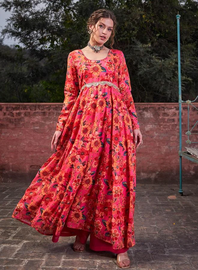 ساسافراس ساسافراس وردي مطبوع أناركالي كورتا من البولي موسلين