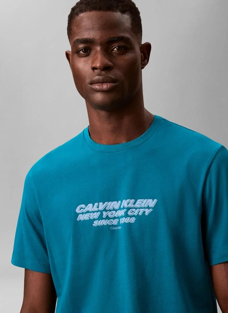Calvin Klein Teal Marine Graphic Crew Neck T-Shirt for Men | Best Price UAE