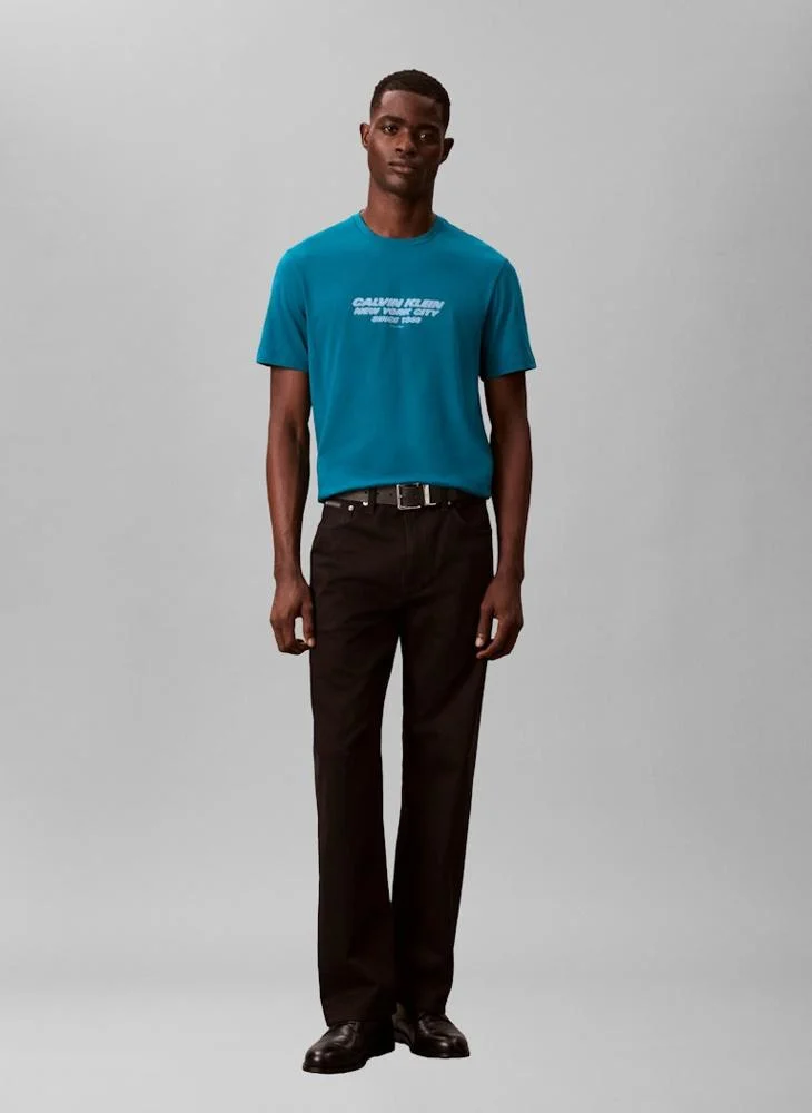 Calvin Klein Teal Marine Graphic Crew Neck T-Shirt for Men | Best Price UAE