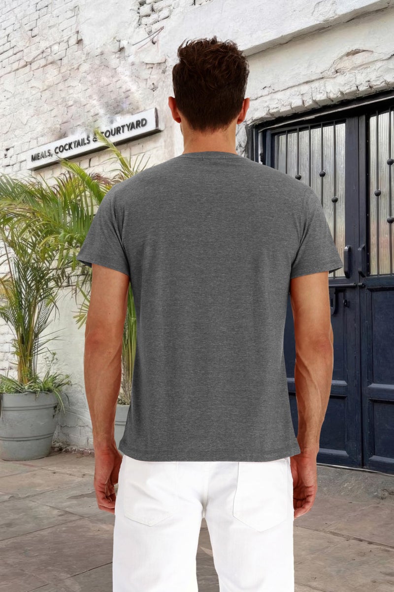 PEGENO Men's Casual Slim Fit Short Sleeve Henley T-Shirts Cotton Shirts (US Medium, Dark Gray) - Image 3