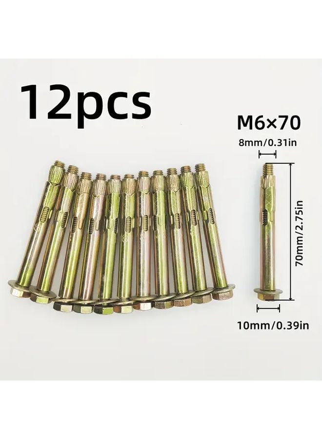 12pcs M6x70mm Concrete Hex Head Expansion Bolts High Strength Carbon Steel - Image 1