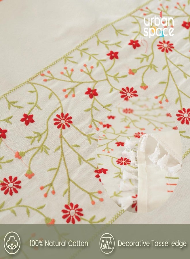 Urban Space غطاء طاولة طعام مستطيل من القطن بنسبة 100% من Urban Space، يتسع لستة أشخاص، مفرش طاولة قطني مطرز فاخر للطاولة الوسطى مع شرابات، غطاء طاولة مستطيل 52 بوصة × 92 بوصة (6 مقاعد، مانجاري) - Image 4