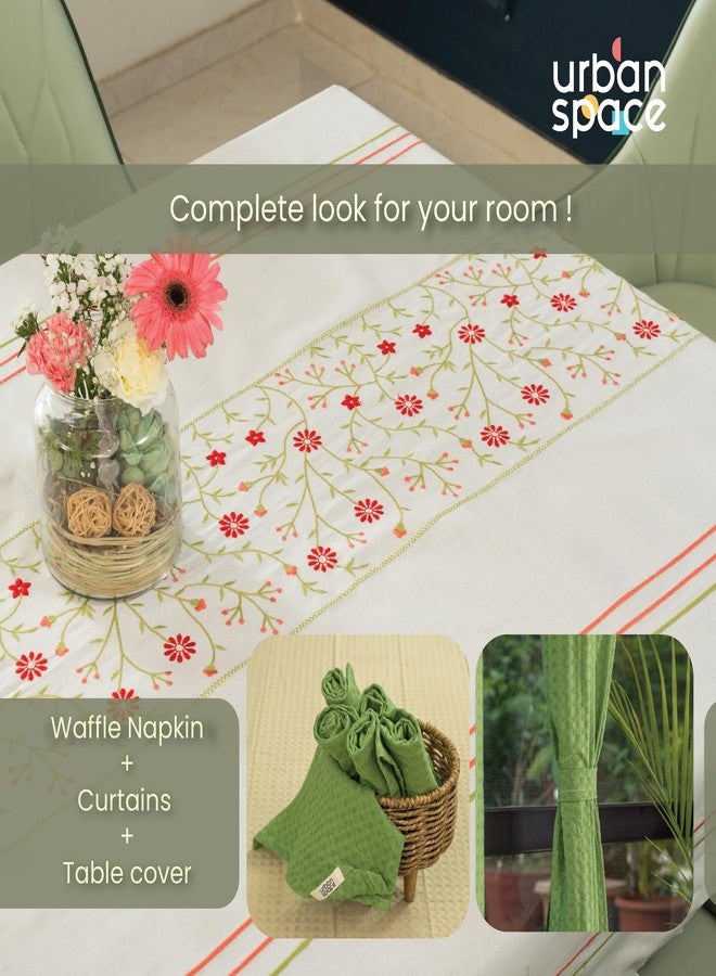 Urban Space غطاء طاولة طعام مستطيل من القطن بنسبة 100% من Urban Space، يتسع لستة أشخاص، مفرش طاولة قطني مطرز فاخر للطاولة الوسطى مع شرابات، غطاء طاولة مستطيل 52 بوصة × 92 بوصة (6 مقاعد، مانجاري) - Image 5