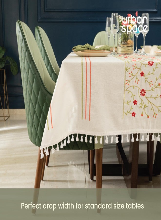 Urban Space غطاء طاولة طعام مستطيل من القطن بنسبة 100% من Urban Space، يتسع لستة أشخاص، مفرش طاولة قطني مطرز فاخر للطاولة الوسطى مع شرابات، غطاء طاولة مستطيل 52 بوصة × 92 بوصة (6 مقاعد، مانجاري) - Image 2