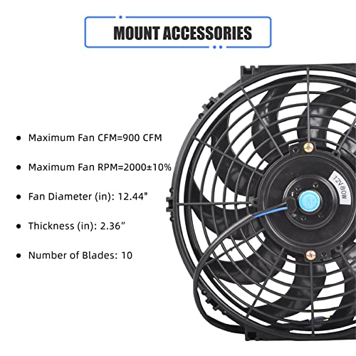 GESEXI 12 Inch Slim Fan Push Pull Electric Radiator Cooling Fan Universal High Performance 12V 80W Motor with Fan Mounting Kit (Black) - Image 3