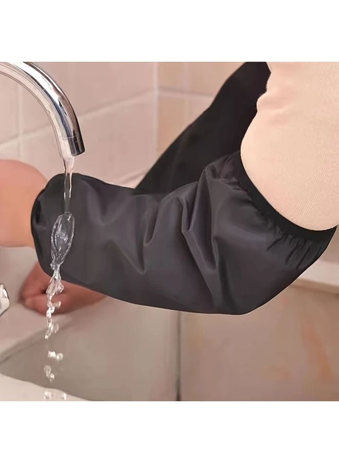 Black Waterproof Oil Resistant Protective Arm Sleeves Elastic Cuffs for Cooking Gardening Painting - Image 4