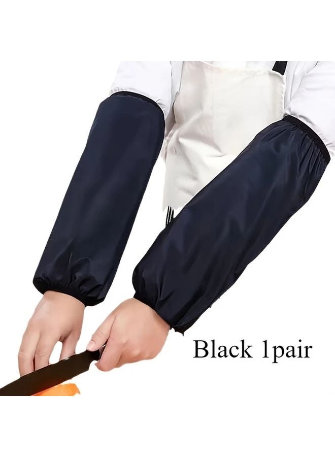Black Waterproof Oil Resistant Protective Arm Sleeves Elastic Cuffs for Cooking Gardening Painting - Image 1
