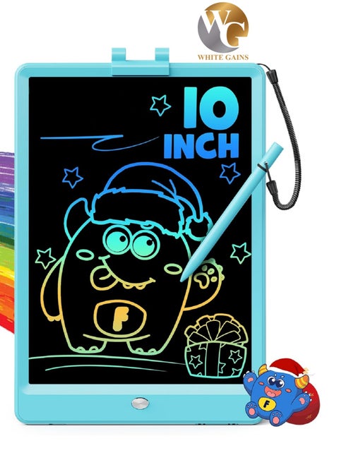 White Gains LCD Writing Tablet, 10-inch Colorful Drawing Pad for Kids, Eye Protection, No Mess, Travel Essentials for Boys and Girls, Educational Toy for 3-8 Year Olds (Blue)