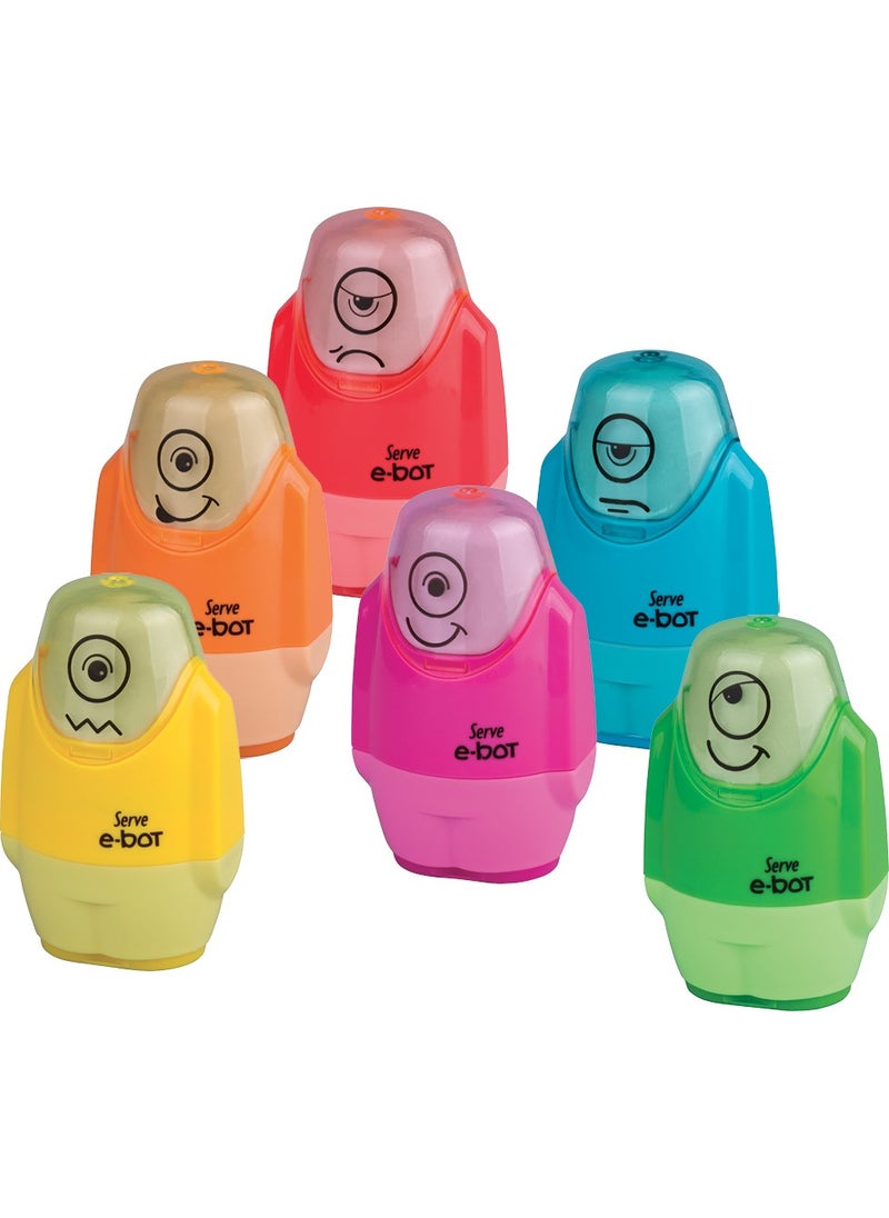 Serve E-Bot Pencil Sharpener with Eraser - Highlighter Colors - Pack of 4  - Image 4