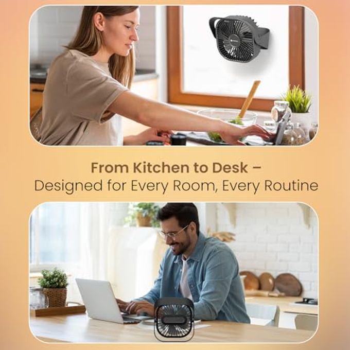 Portronics CoolCube Mini, 2-in-1 Desktop & Wall Fan, 2000mAh Battery, Type-C Charging, 360 Rotate with Pasteable Hook, 3 Speed Modes, BLDC Motor,Quiet Operation,3 Hour Playtime,Compact&Portable,Black - Image 2