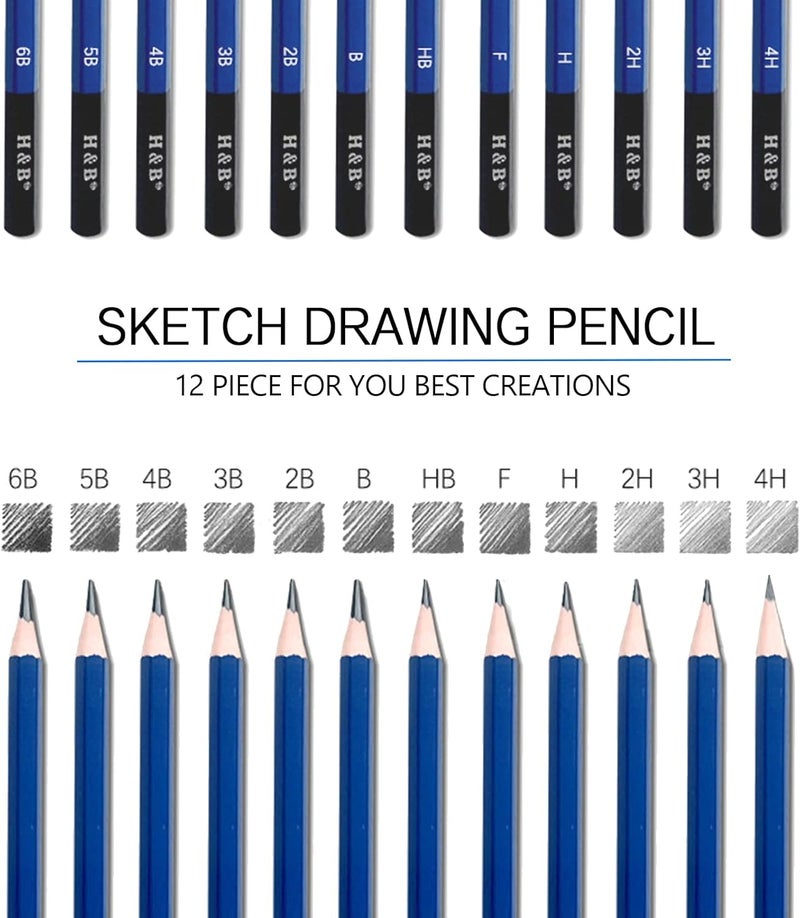 HB H & B Professional Drawing Sketch Pencils Set - 12 PCS, Medium (6B - 4H), Ideal for Drawing Art, Sketching, Shading, Artist Pencils for Beginners & Pro Artists - Image 2