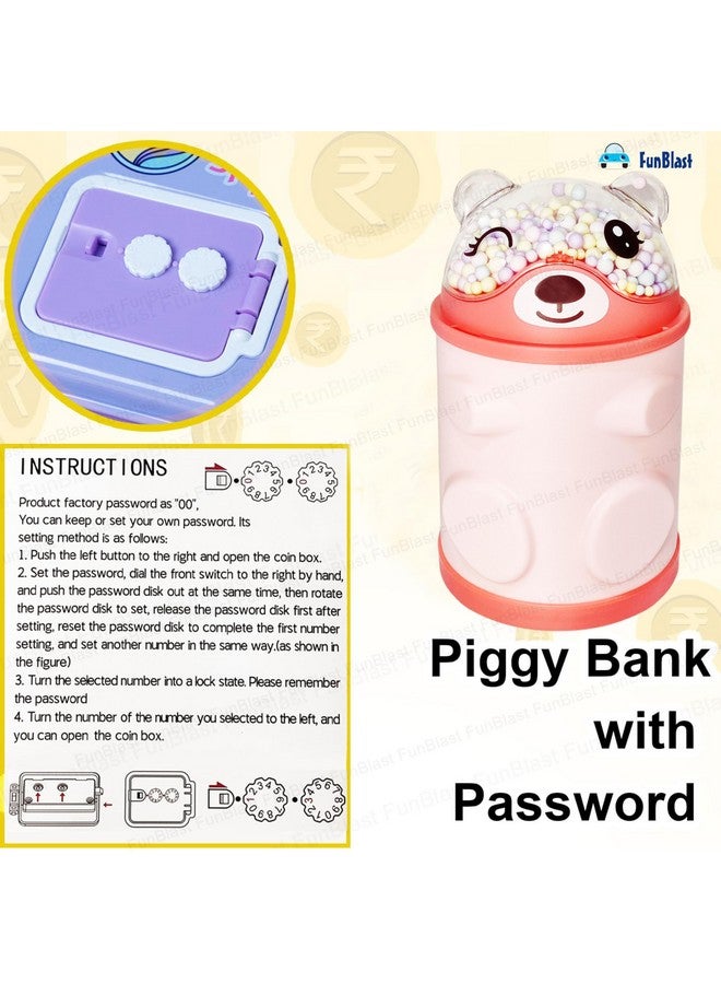 فنبلاست حصالة نقود من فن بلاست - صندوق نقود على شكل دب للأطفال، حصالة نقود للأطفال، صندوق نقود للأطفال، صندوق نقود بقفل كلمة مرور، هدايا للبنات، أفضل هدايا الإرجاع للأطفال (وردي) - Image 5