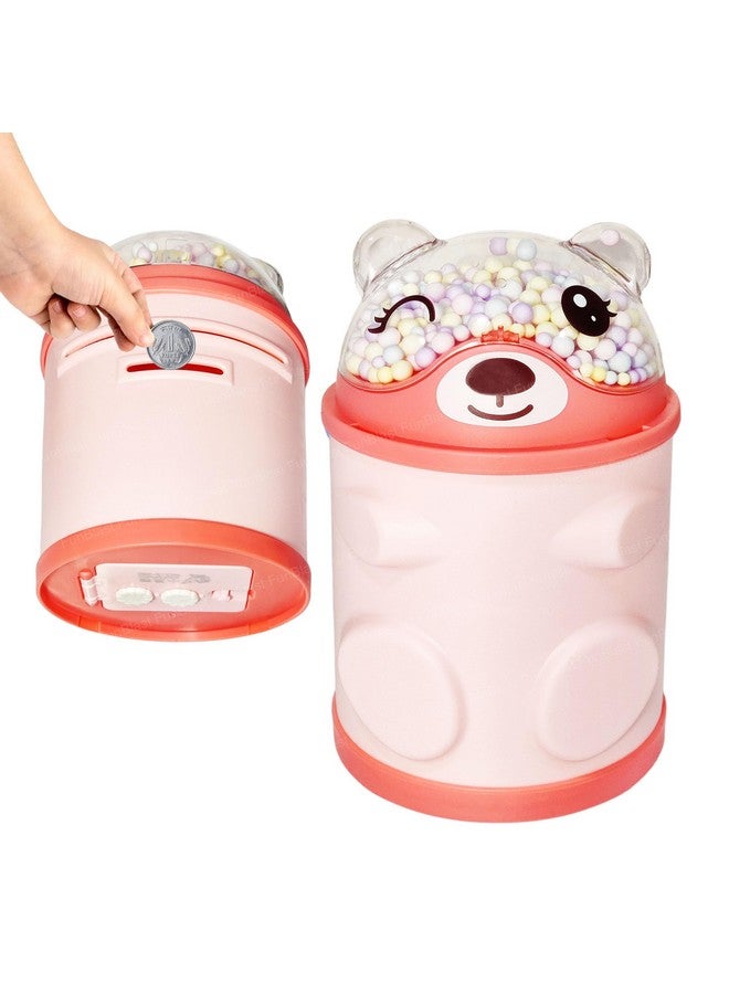 فنبلاست حصالة نقود من فن بلاست - صندوق نقود على شكل دب للأطفال، حصالة نقود للأطفال، صندوق نقود للأطفال، صندوق نقود بقفل كلمة مرور، هدايا للبنات، أفضل هدايا الإرجاع للأطفال (وردي) - Image 1