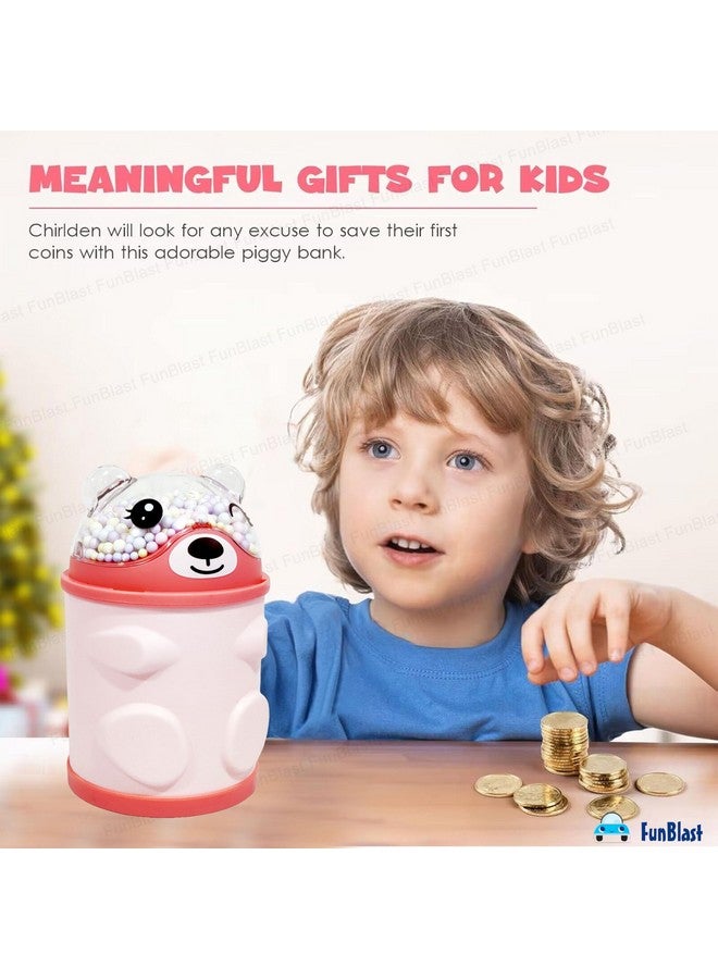 فنبلاست حصالة نقود من فن بلاست - صندوق نقود على شكل دب للأطفال، حصالة نقود للأطفال، صندوق نقود للأطفال، صندوق نقود بقفل كلمة مرور، هدايا للبنات، أفضل هدايا الإرجاع للأطفال (وردي) - Image 4