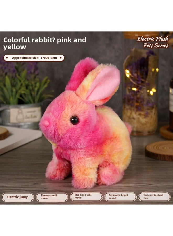 Children's Simulated Teddy Rabbit Electric Pet Dog Plush Walking Barking Toy Electronic Pet Dog Toy-Color:Color Rabbit 】-Specifications:E-Commerce Box + Traction Rope - Image 1