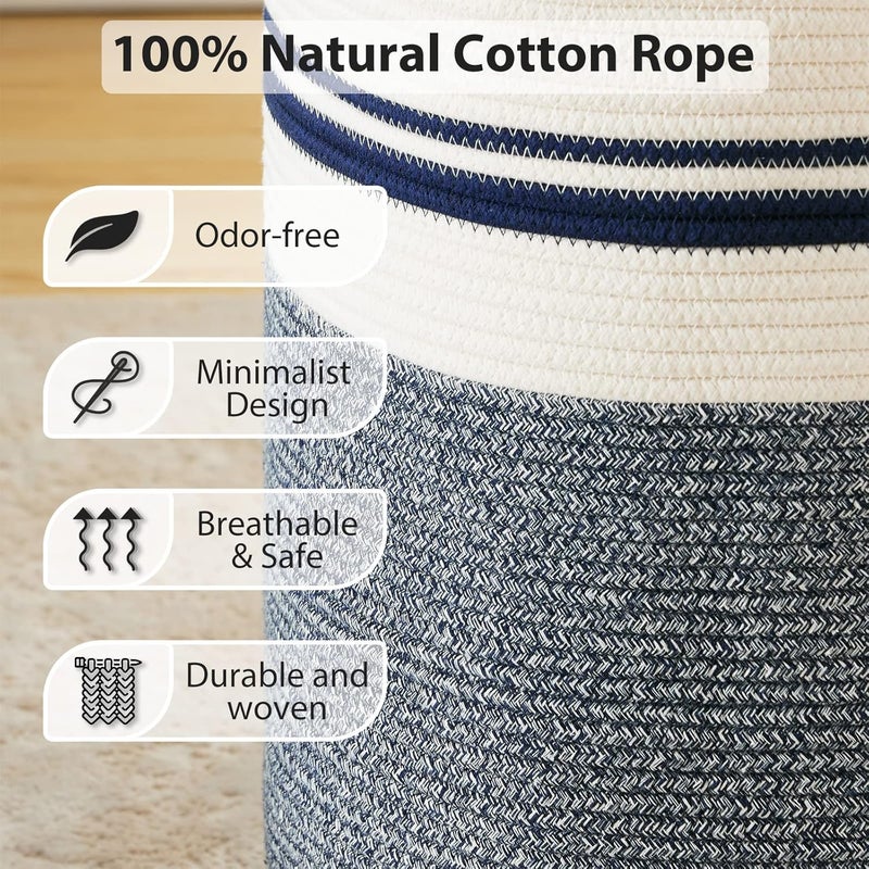 Fiona's magic Woven Rope Laundry Hamper, Tall Laundry Basket Storage, Baby Nursery Hamper for Blankets, Toys and Clothes Hamper for Bedroom and Living Room Organizing, Jute, 58L, Blue - Image 4