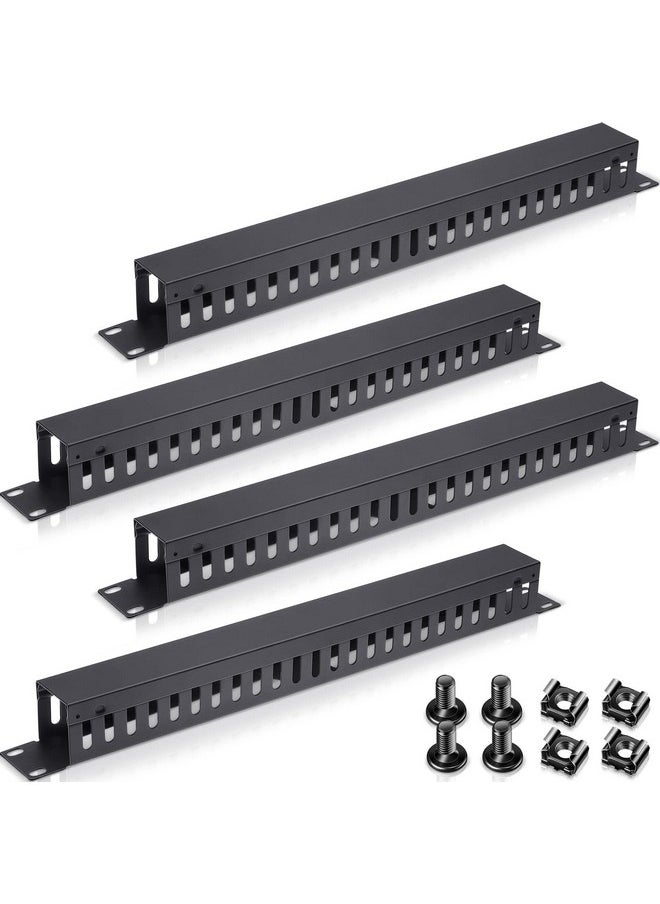 Leinuosen 4 Pack 1U 19 Inch Cable Manager 24 Slot Horizontal Rack Mount Wire Management Server Rack Cable Management Metal Finger Duct Wire Organizer with Cover and Mounting Screws for Network Cabinet, Black 