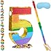 PCFING 20 Inch Number 5 Piata Rainbow with 30 Inch Piata Stick Blindfold Confetti for Boys Girls Adults Birthday Party Decorations Anniversary Celebration Fiesta - Image 2