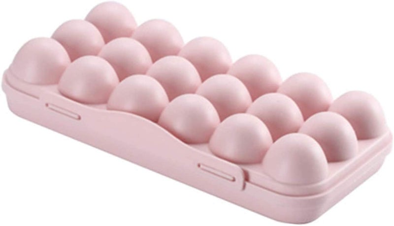 LUCC1N 18 Grid Eggs Carrier Container Plastic Egg Holder Trays Storage Egg Box Plastic Portable Stackable Transparent Refrigerator Egg Holder With Lid For Protect Keep Egg Fresh 18 Grid Pink - Image 1