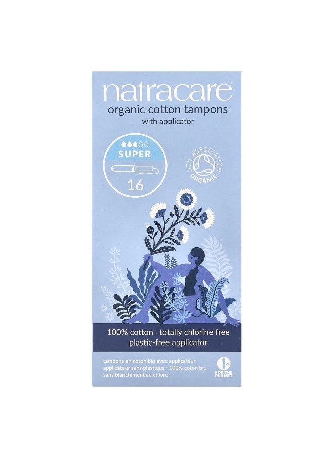 NATRACARE Natracare, Organic Cotton Tampons with Applicator, Super, 16 Tampons  - Image 1