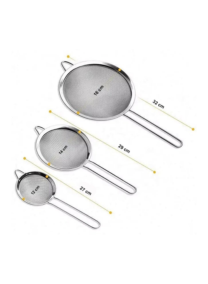 SAKOON Premium Stainless Steel Fine Mesh Strainer Set of 3 | Kitchen Sieves (16cm, 14cm & 12cm) | Super Fine Wire Mesh Colander | Flour Sifter, Tea Strainer, Juice & Rice Strainer for Cooking & Baking - Image 3