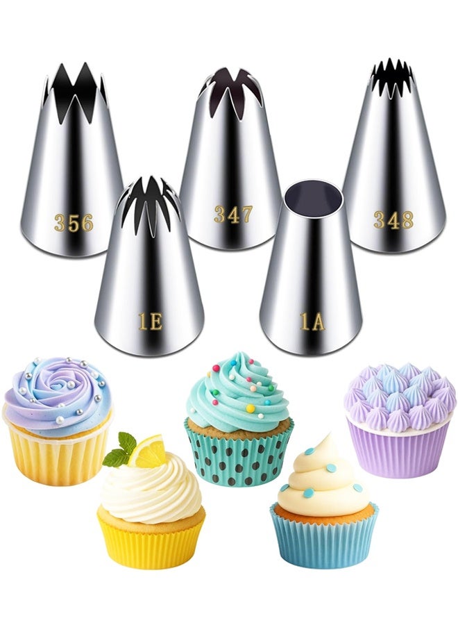 5 Pieces Stainless Pastry Cake Decorating Tips Baking Tools for Cookies Cupcake Decorating Kit (1A 1E 348 347 356) - Image 1