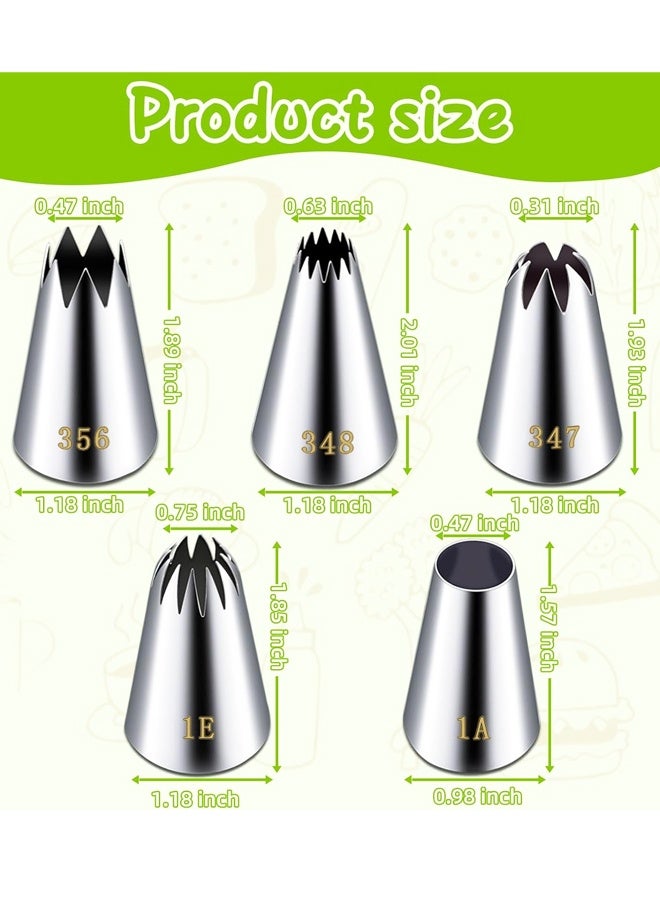 5 Pieces Stainless Pastry Cake Decorating Tips Baking Tools for Cookies Cupcake Decorating Kit (1A 1E 348 347 356) - Image 2