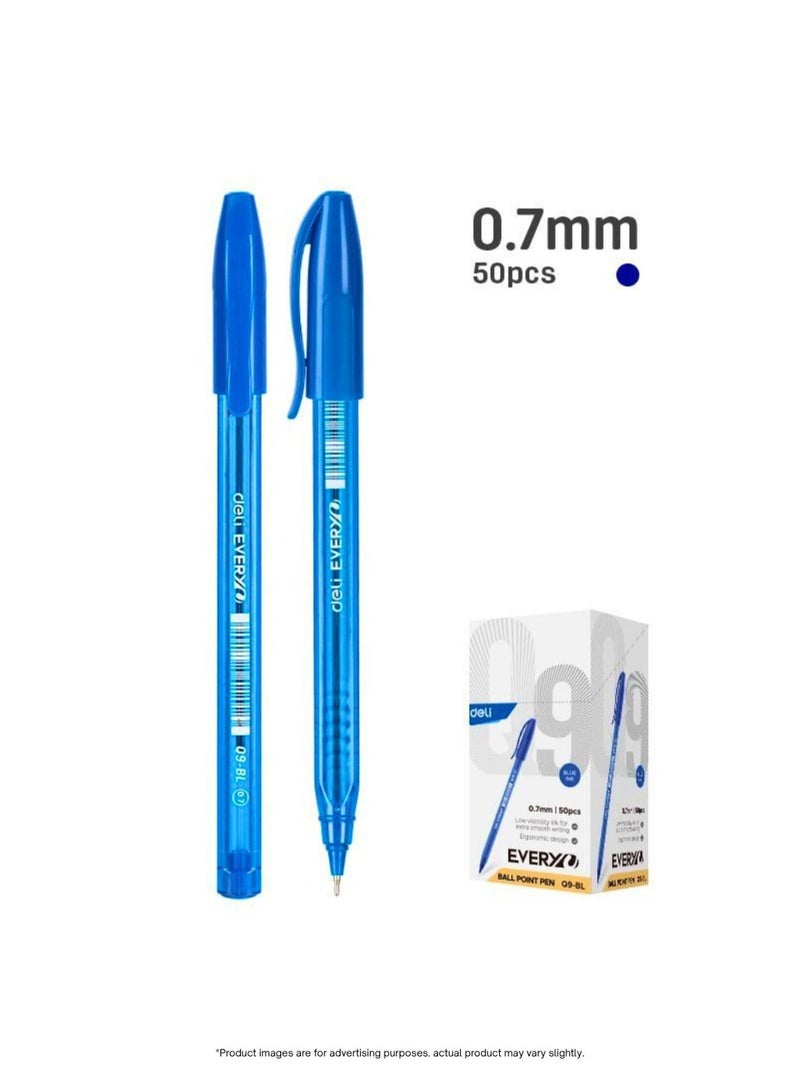 Deli Pens Blue Ballpoint Pens 0.7mm Smooth Writing Office Pens Pack of 50 – Deli Everyo Q9-BL Low Viscosity Ergonomic Ball Point Pen - Image 2