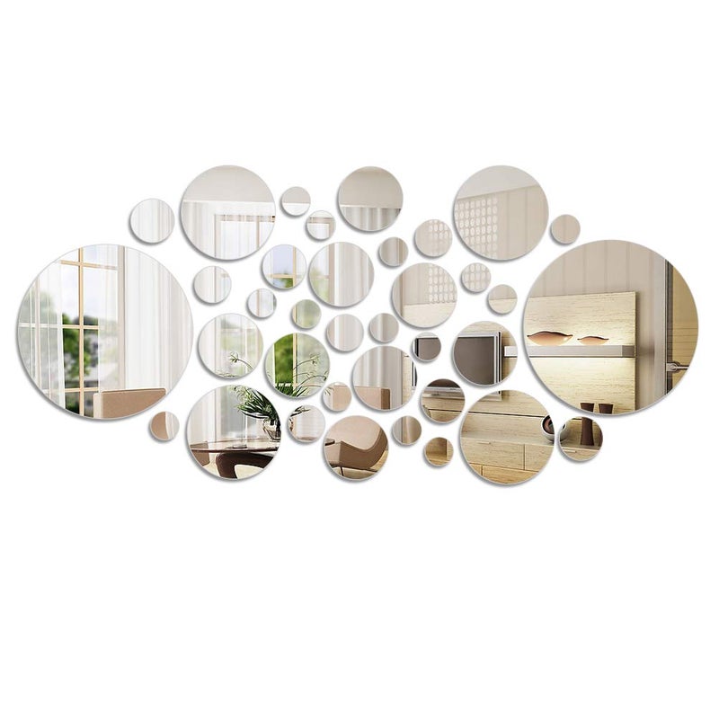 FOCCTS 41 Pcs Mirror Wall Stickers SelfAdhesive Round Circle Mirrors Mirror Sheets for Home Decoration with 6 Different Sizes 087 to 59 Inches in Diameter