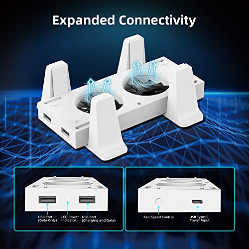 NexiGo Vertical Stand with Cooling Fans for Xbox Series S Console, 3 Levels Adjustable Fans Rotate Speed with Type-C Power Input, USB Charging and Data Transmission Ports, White - Image 5