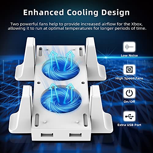 NexiGo Vertical Stand with Cooling Fans for Xbox Series S Console, 3 Levels Adjustable Fans Rotate Speed with Type-C Power Input, USB Charging and Data Transmission Ports, White - Image 2