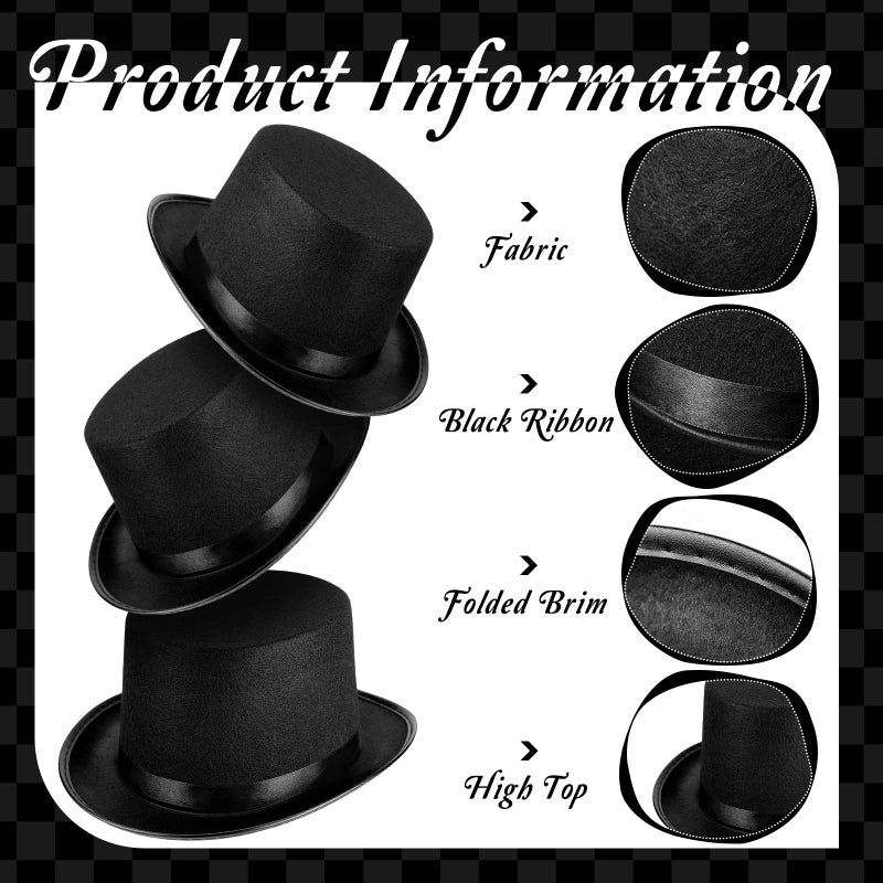 Loopeer 12 Pcs Black Felt Magician Hats  Unisex Formal Costume Novelty Hat for Men Women Dress Up Fancy Circus Birthday Party Supplies Favors - Image 3