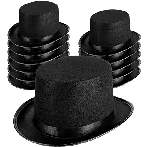 Loopeer 12 Pcs Black Felt Magician Hats  Unisex Formal Costume Novelty Hat for Men Women Dress Up Fancy Circus Birthday Party Supplies Favors - Image 1