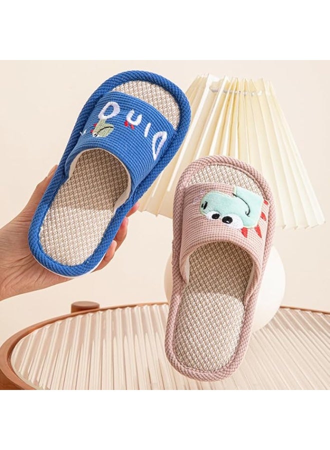GUDOO Kids Linen Slippers with Cartoon Dinosaurs, Soft Open Toe Indoor Slides for Toddler Girls & Boys, Comfortable Home Slippers Size 28-29 pink - Image 3