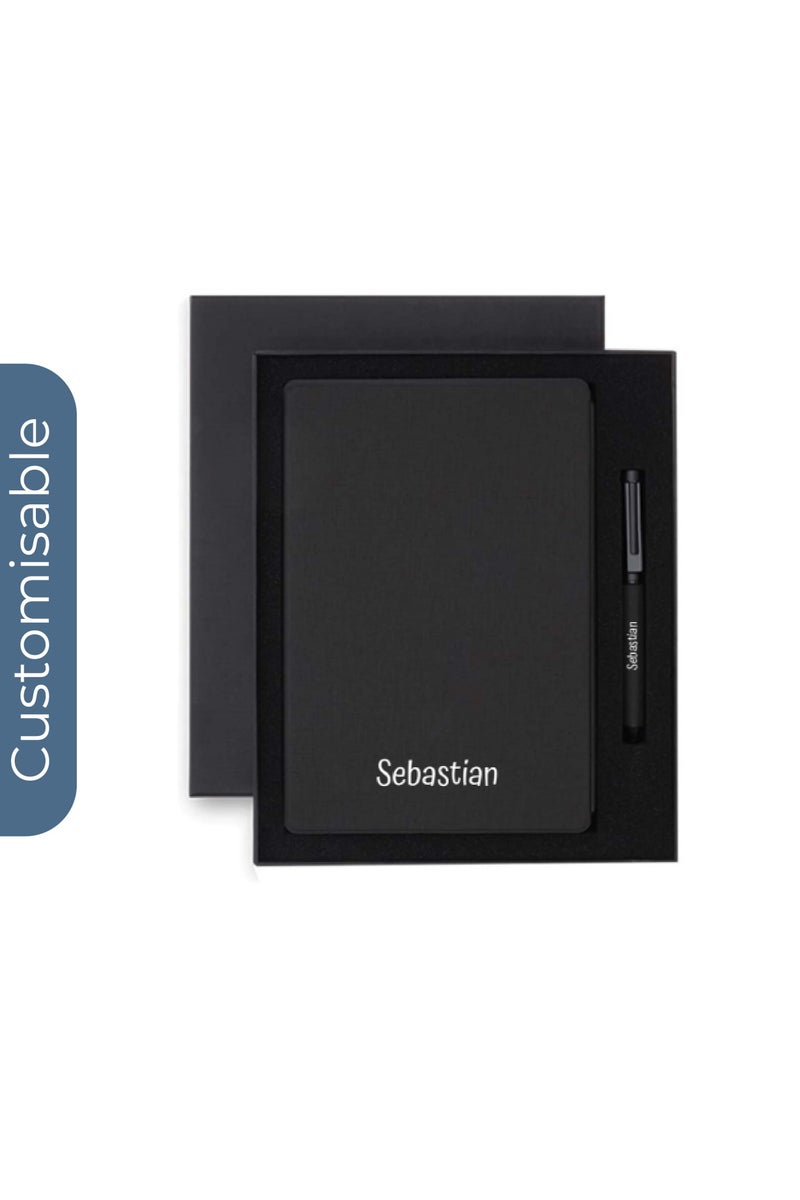 SANTHOME Personalised Sustainable Gift Set with Refillable Notebook & Pen - Black - Image 1