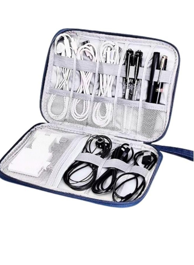 Simply Travel Electronics Bag Organizer Laptop Cable Multi-Rechargeable Accessories Elastic Loops, Waterproof Tech Bag for Phone Charger and Flash Drive Cord (Navy Blue) - Image 1