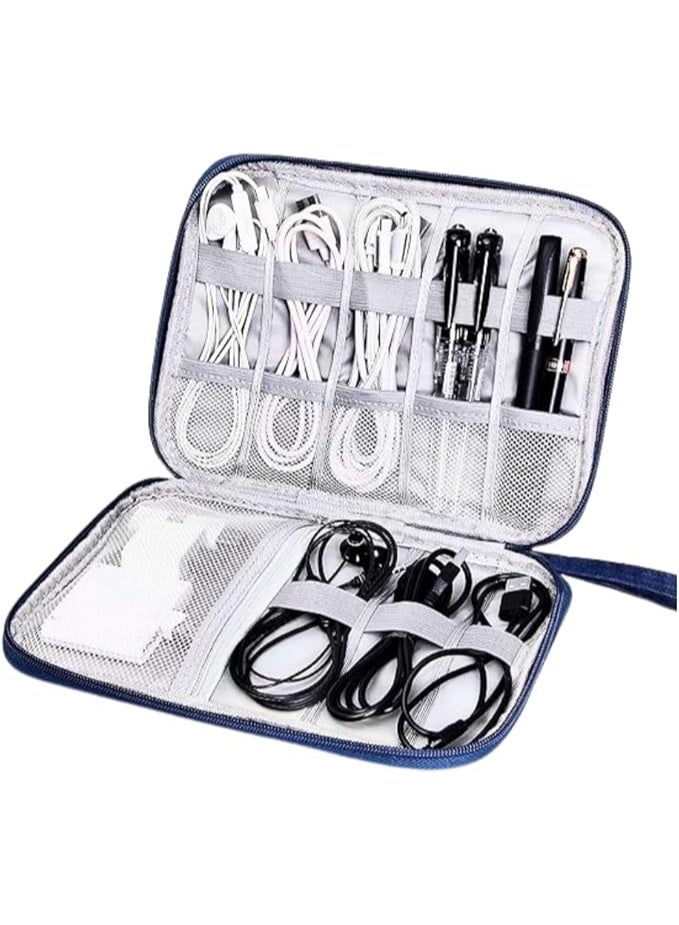 Simply Travel Electronics Bag Organizer Laptop Cable Multi-Rechargeable Accessories Elastic Loops, Waterproof Tech Bag for Phone Charger and Flash Drive Cord (Navy Blue) - Image 5
