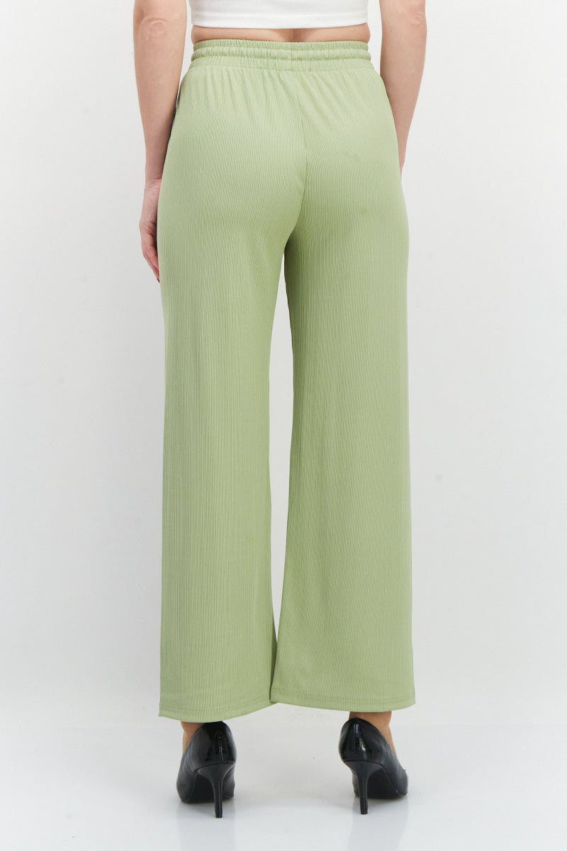 bebe Women Regular Fit Textured Wide Leg Pants, Green  - Image 2