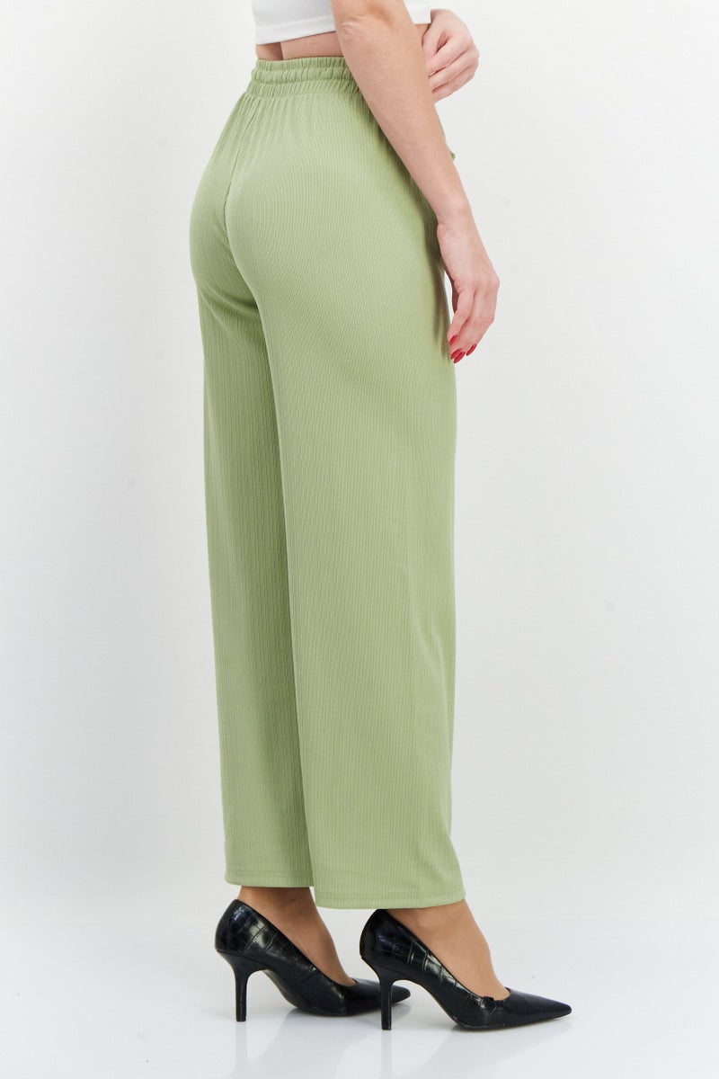 bebe Women Regular Fit Textured Wide Leg Pants, Green  - Image 4