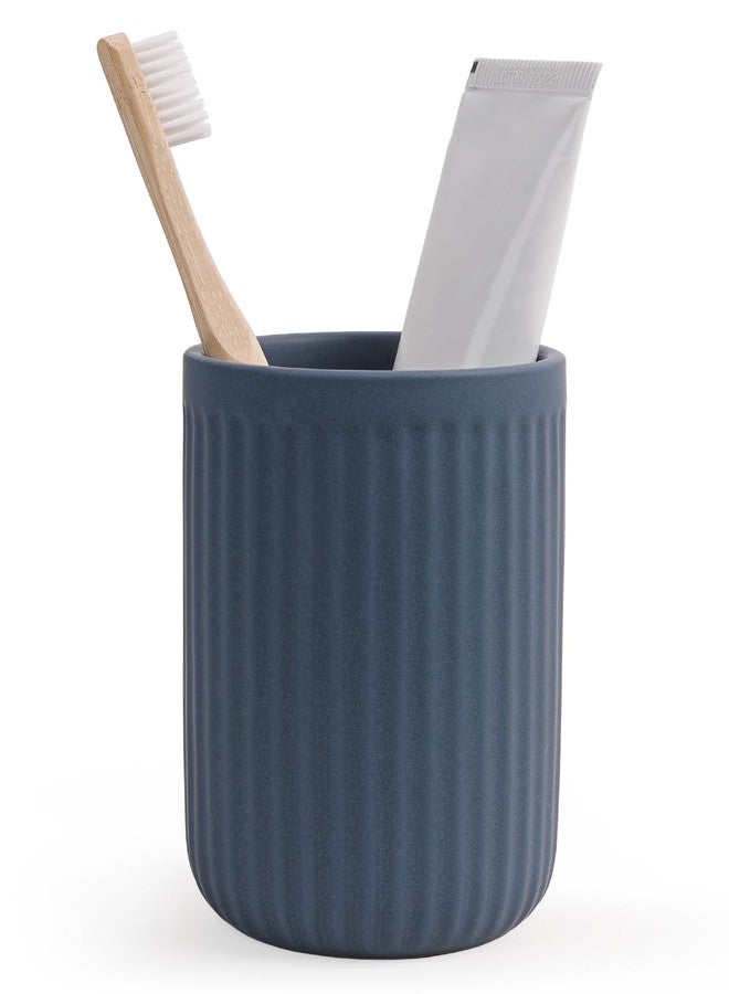 INGOFIN Ceramic Toothbrush Holder, 12 oz Toothpaste Holder Bathroom Cup, Tooth Brush Holder for Vanity Countertop, Organizer Storage for Cosmetic, Makeup, Office Pencils, Matte Blue - Image 1