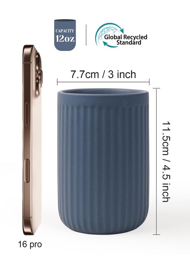 INGOFIN Ceramic Toothbrush Holder, 12 oz Toothpaste Holder Bathroom Cup, Tooth Brush Holder for Vanity Countertop, Organizer Storage for Cosmetic, Makeup, Office Pencils, Matte Blue - Image 2