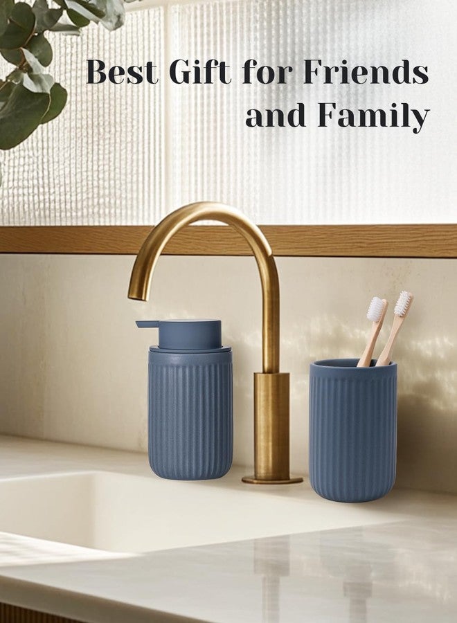 INGOFIN Ceramic Toothbrush Holder, 12 oz Toothpaste Holder Bathroom Cup, Tooth Brush Holder for Vanity Countertop, Organizer Storage for Cosmetic, Makeup, Office Pencils, Matte Blue - Image 5