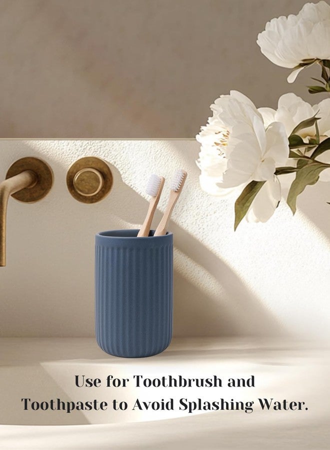 INGOFIN Ceramic Toothbrush Holder, 12 oz Toothpaste Holder Bathroom Cup, Tooth Brush Holder for Vanity Countertop, Organizer Storage for Cosmetic, Makeup, Office Pencils, Matte Blue - Image 4