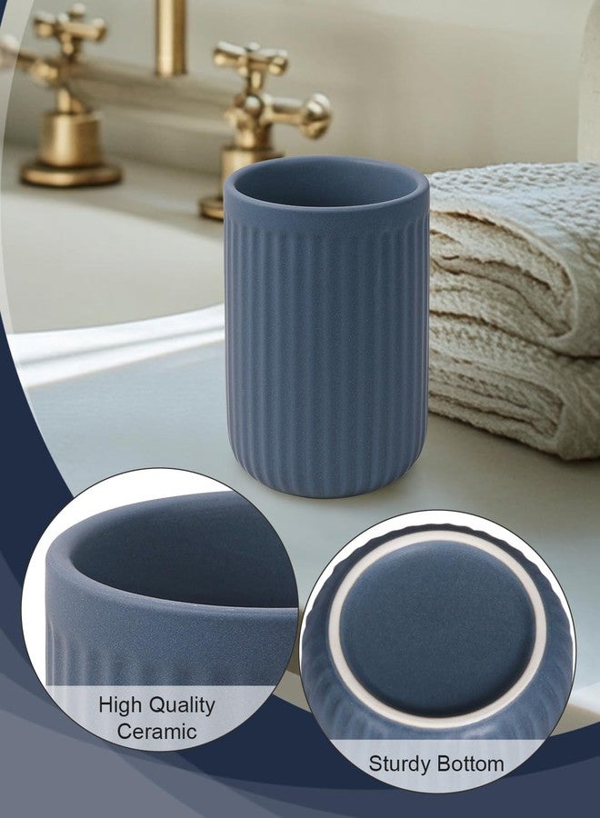 INGOFIN Ceramic Toothbrush Holder, 12 oz Toothpaste Holder Bathroom Cup, Tooth Brush Holder for Vanity Countertop, Organizer Storage for Cosmetic, Makeup, Office Pencils, Matte Blue - Image 3