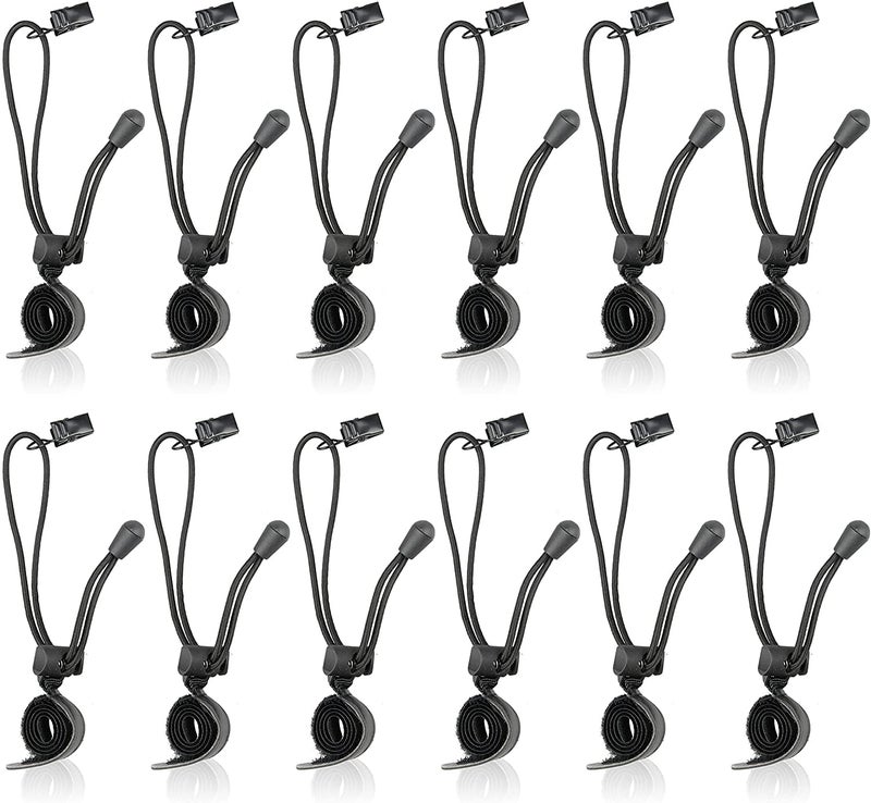 SHOPEE 12 Packs Background Backdrop Clips Clamps Holder with 9.05 inches/23 Centimeters Adjustable Elastic Cord for Photo Video Studio Photography (Silver) - Image 1