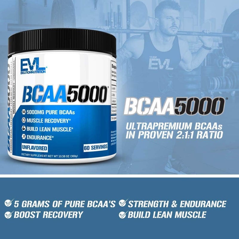 Evlution مسحوق الأحماض الأمينية Evlution EVL BCAAs  مشروب استعادة ما بعد التمرين ومشروب طاقة خالي من المنبهات قبل التمرين  5 جرام من مكمل الأحماض الأمينية المتفرعة السلسلة للرجال  مسحوق بدون نكهة - Image 3